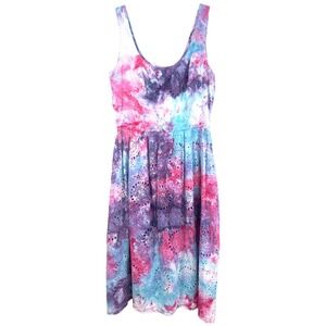 New Directions Size 6 Dress Handmade Tie Dye Blue Purple Eyelet Sleeveless 1137‎
